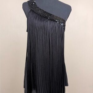 PattyBoutik Black Evening Fringe top